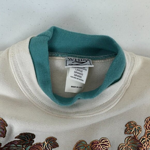 Vintage 90s Leaves Crewneck Sweatshirt Womens Size L Metallic Nature Made In USA - Picture 5 of 6